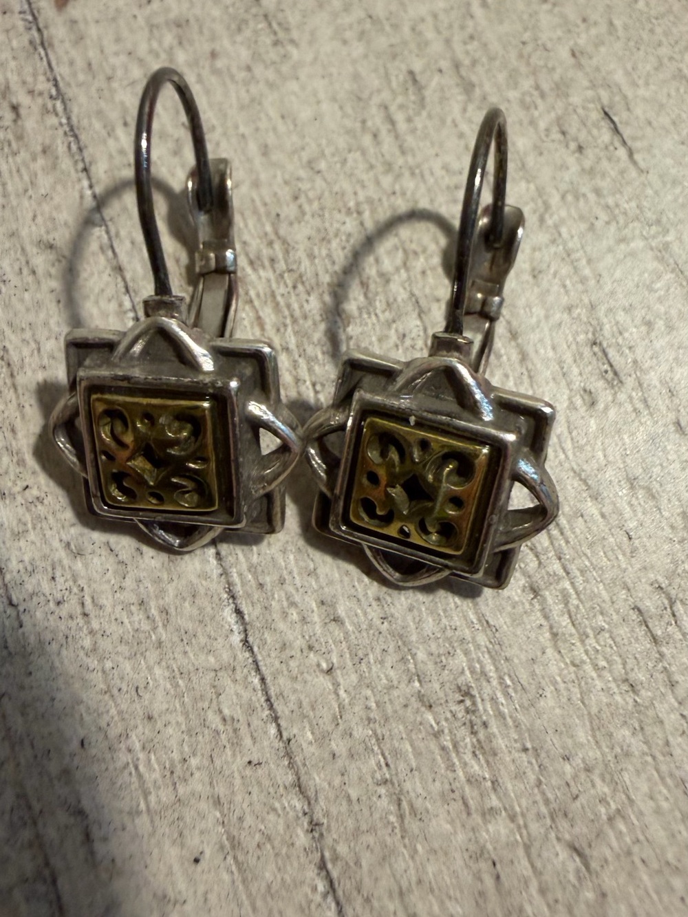 Brighton Silver-Tone Drop Earrings with Gold Filigree Squares - Women Jewelry